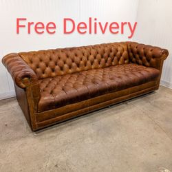 Vintage Top Grain Leather Tufted Chesterfield Sofa Couch Free Delivery