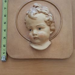 Cherub Angel Face Wall Plaque Antique. -Plaster.