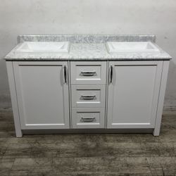 Collinscrest 60" Bathroom Double Vanity with Carrara Marble Top