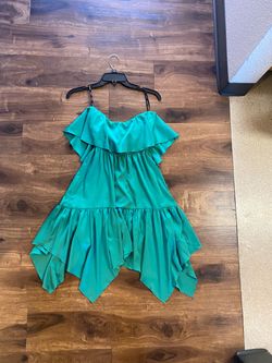 Xoxo brand Teal Green Ruffle Mini Dress with Handkerchief Hem