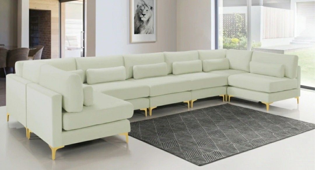 Julia Velvet / Metal Cream Modular Sectional (7 Boxes)
