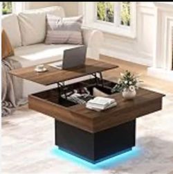 Lift Top Coffee Table with LED Light and Charging Station,  G-80