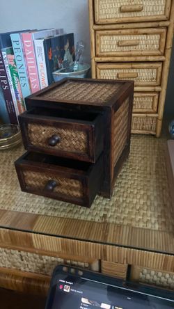 Vintage Wood/wicker Small Trinket Box (2drawers)