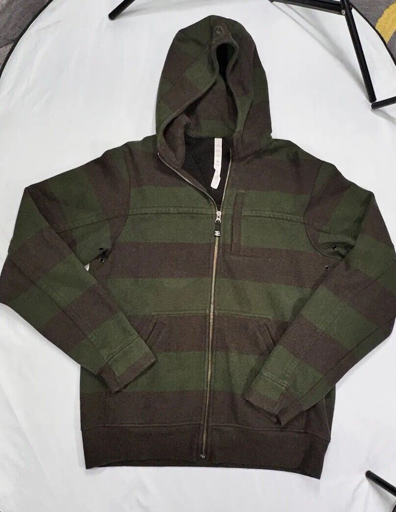 Lululemon Hoodie Jacket Colorblock Dark Green Thick Cotton Full Zip