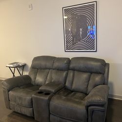 Grey Double Recliner Couch 