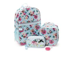 Backpack and Lunch Tote Set, 4-Piece, Floral Print Mint Zest