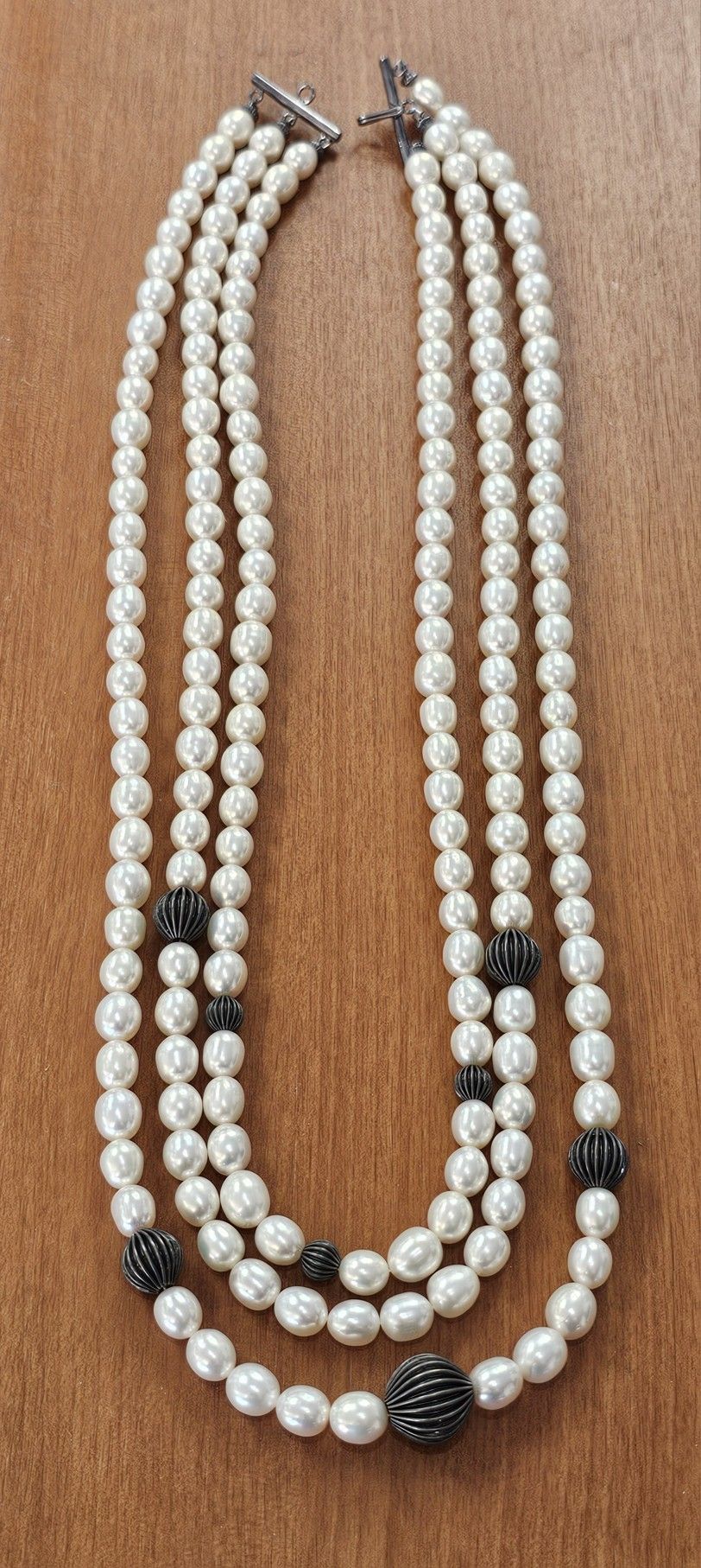925 Sterling Silver Natural Pearls Necklace 22"