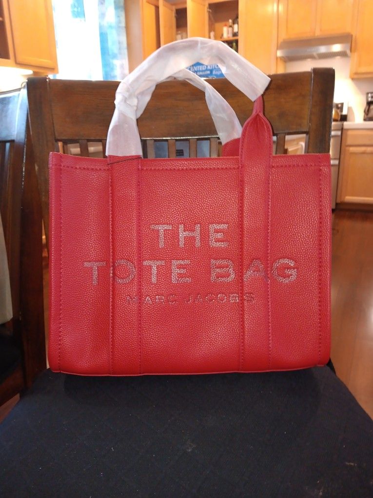 Marc Jacobs Leather Tote Red Medium Size + Free Tote Bag Organizer 