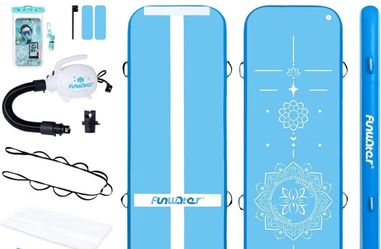 FunWater 13ft Dual-Purpose Inflatable Gymnastics Mat, 8in Thick Tumble Track with Electric Pump