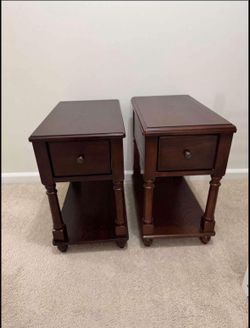 LEEMTORIG Set of 2 Narrow End Table with Drawer, Solid Wood 2 Tier End Side Table with Storage Shelv