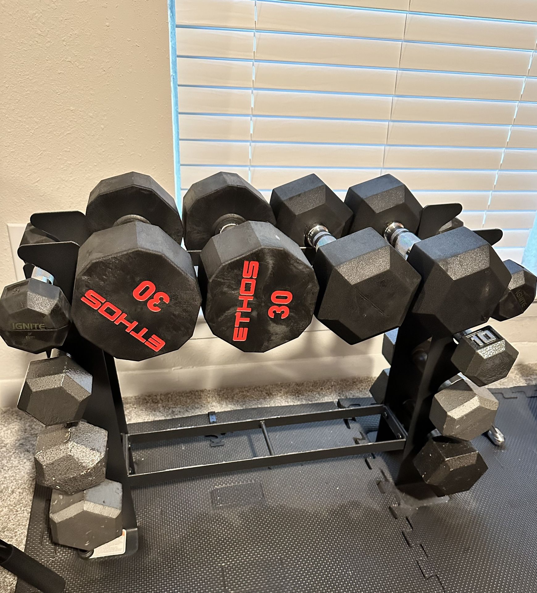 Weight Set - 5, 10, 15, 20, 25, & 30 Ib Dumbbell Weights & Stand