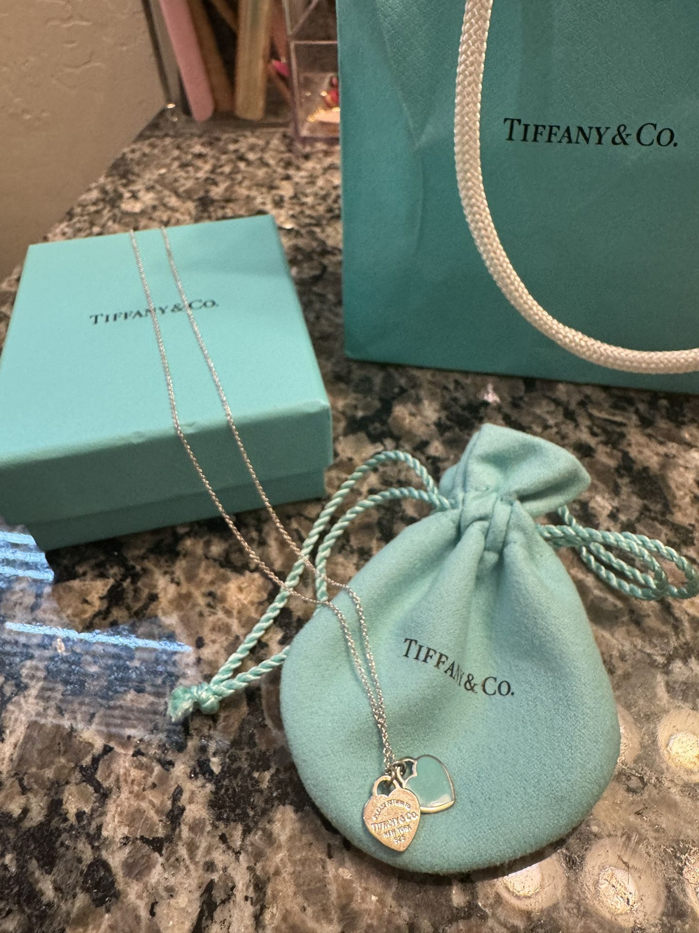 Tiffany & Co. Double Heart Tag Pendant Necklace 