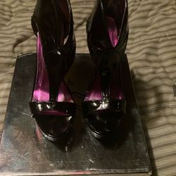 Ellie Patent Leather Black Open Toe Heel