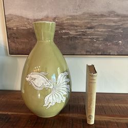 Mid-Century Modern Inspired Large Vintage Chinese Porcelain Vase, Koi Fish