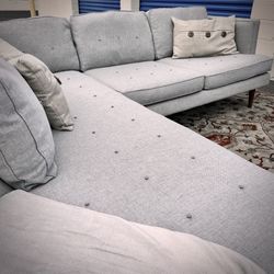 Light Gray Mid Century Modern 91” by 84” 2pc Sectional Chaise Sofa by West Elm