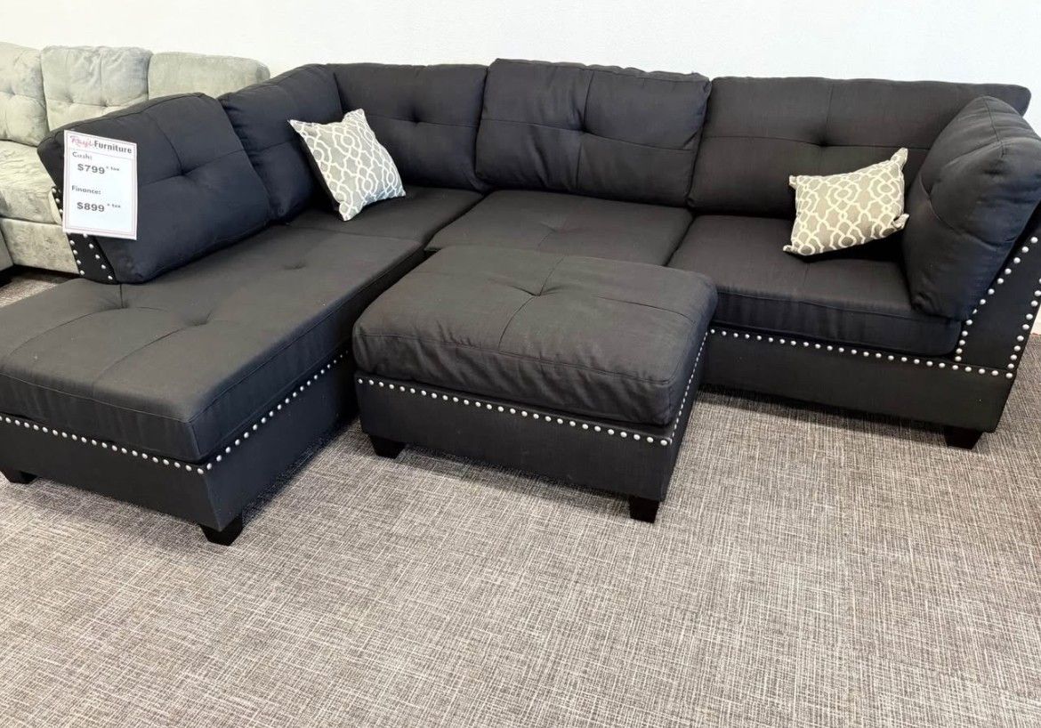 3pc Reversible Sectional Sofa Set With Ottoman