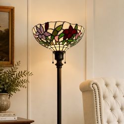  Vintage Tiffany Style Iris & Tulip Stained Glass Floor Lamp Retro Decor Cottage  