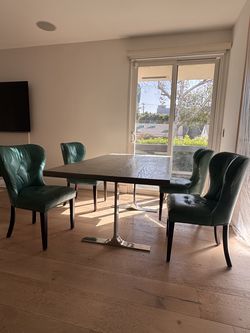 HD Buttercup Grey Dining Table and 4 Leather Chairs