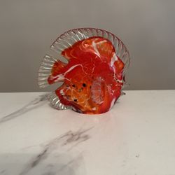 Murano Style Art Glass Fish Sculpture Red Orange White Clear Fins Hand Blown 