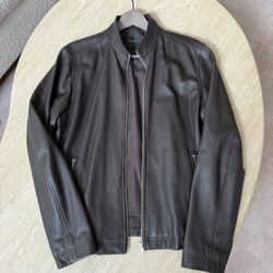 Theory Men Leather Jacket Brown