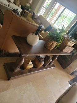 Dark Wood Console Table with Lower Shelf