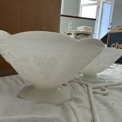 2 Vintage Milk Glass Footed Bowls- Compote