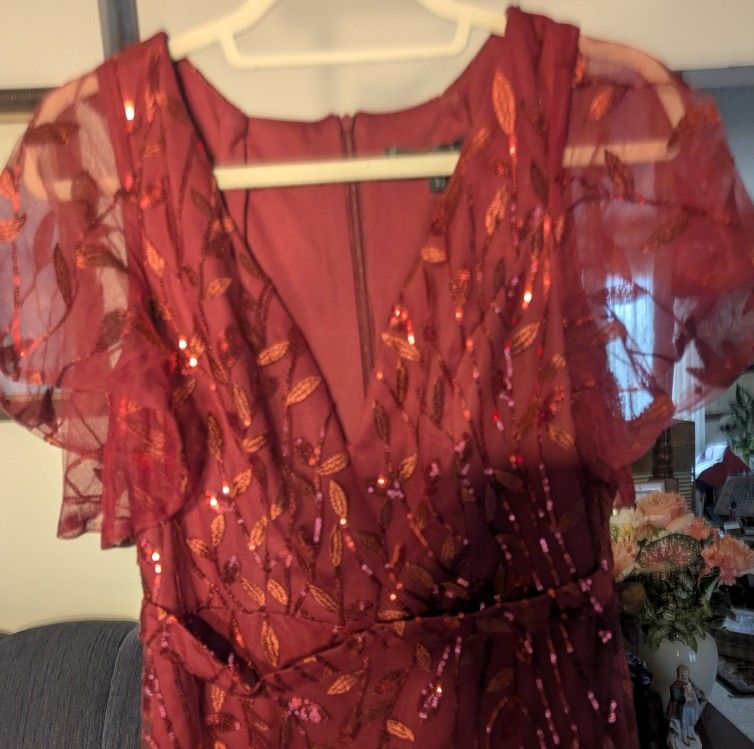 Ever Pretty Fashion V-Neck Mermaid Sequin & Tulle Red Evening Dress, Size 10