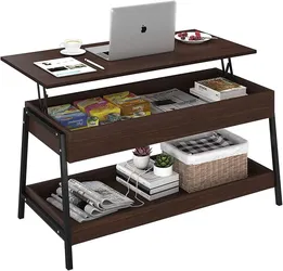 Lift Top Coffee Table with Hidden Compartment and Storage Shelf Brown