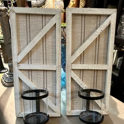 Pair Distressed Farmhouse Wall Mount Candle Holders