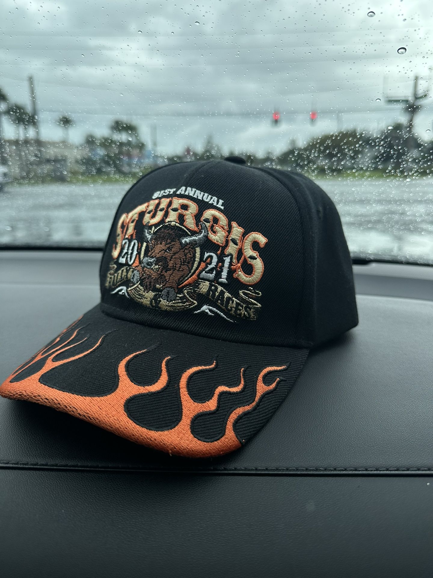 Vintage Black and Orange Sturgis Biker Cap