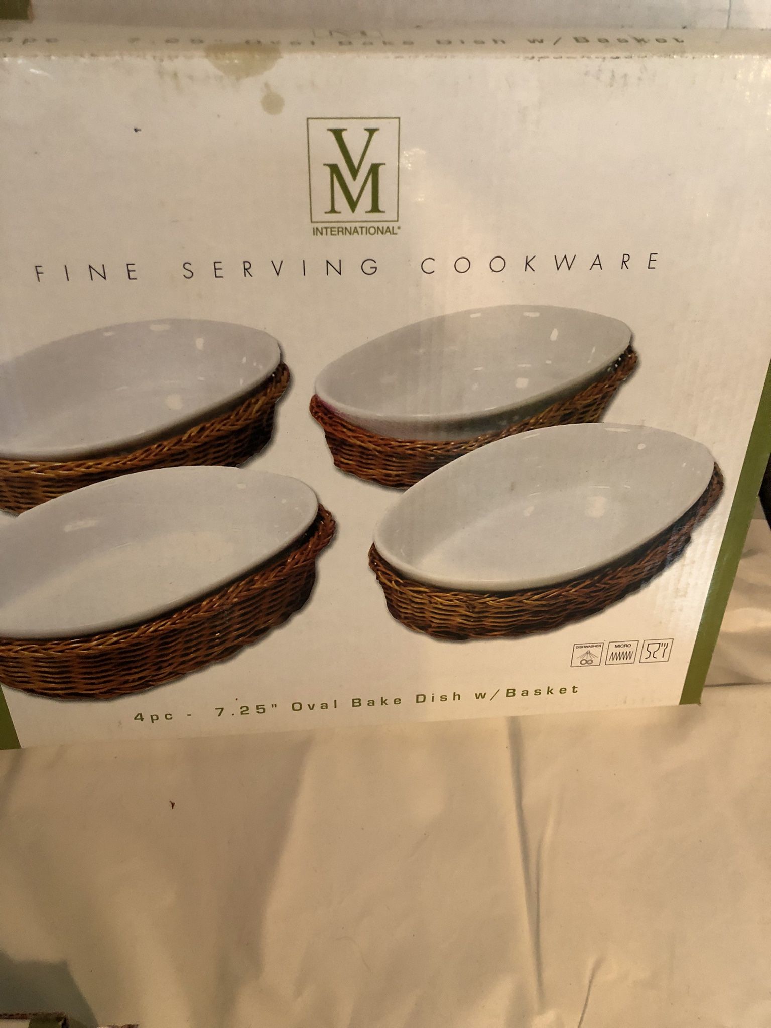 3 Boxes Of Four Piece Ceramic Oval Cookware With Basket
