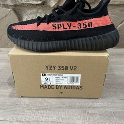 New Adidas Yeezy Boost 350 V2 Core Black Red Size 9.5 Men
