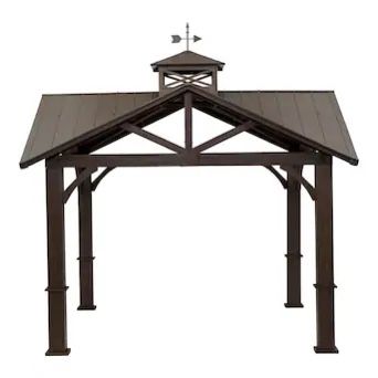 allen + roth 12-ft x 12-ft Wood Looking Hand Paint Metal Square Semi-permanent Gazebo