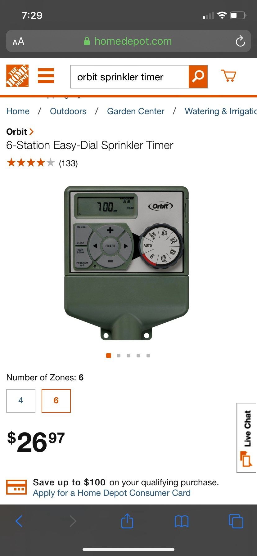 Six station easy dial sprinkler timer