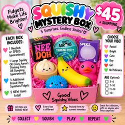 $45 🎁 SQUISHY MYSTERY BOXES — $lJeedoh, Specks, Crazy Aaron’s, dumplings! 🌈
