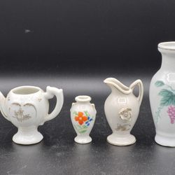 Lot Of 4 Vintage Miniature Porcelain Vases And Pitchers
