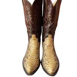 Vintage Justin Boots Python Snake Skin Western Boots Size 10.5 D Style W3288