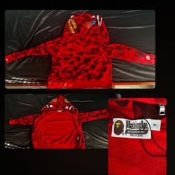 BAPE Red Camo Full Zip Hoodie – Size S – OG Shark