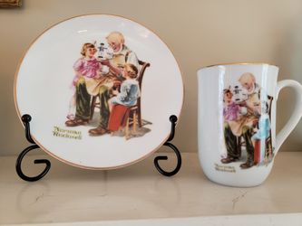 NORMAN ROCKWELL COLLECTION PLATE AND COFFEE MUG. THE TOY MAKER