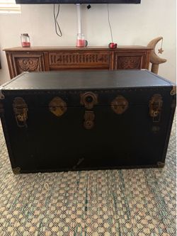 Vintage Black Steamer Trunk