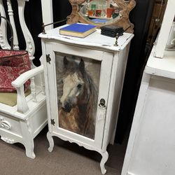 White Vintage Cabinet w/ Mirror & Horse