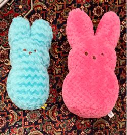 PEEPS EASTER BUNNY  STUFFED TOY. 1 BLUE 9” 1 PINK 10”