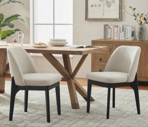 (2) Bason 19.5" H Polyester Upholstered Dining Chair With Black Solid Wood Legs