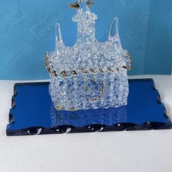 Spun Glass Church Jesus Cross Figurine / Ornament on Mirrored Glass Gold Rare