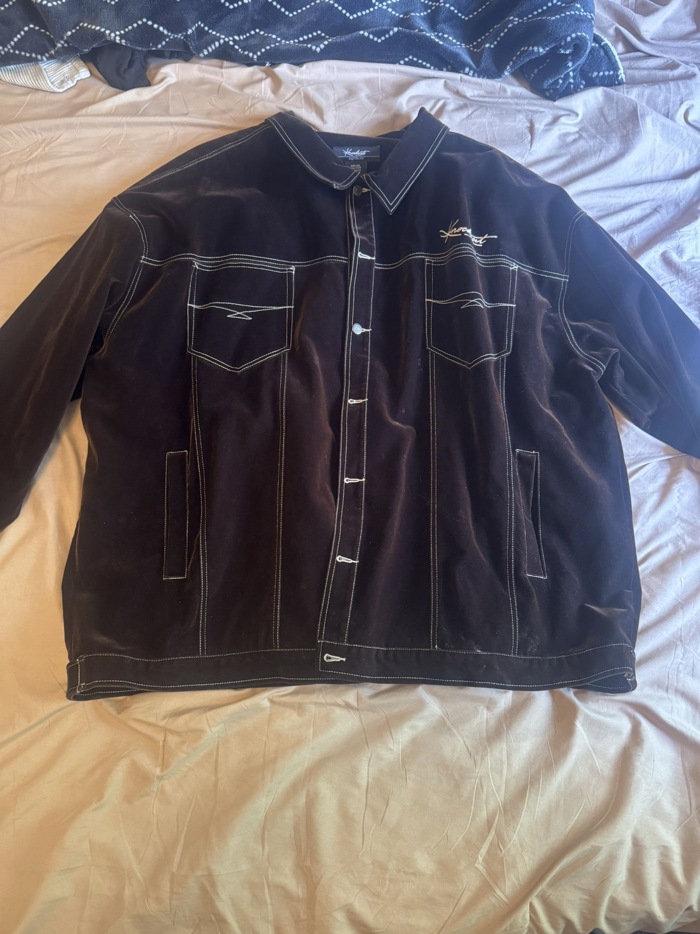 KNOCKOUT Signature Mens Brown Velvet Jacket Embroidered Gold Logo Big Size 6XL