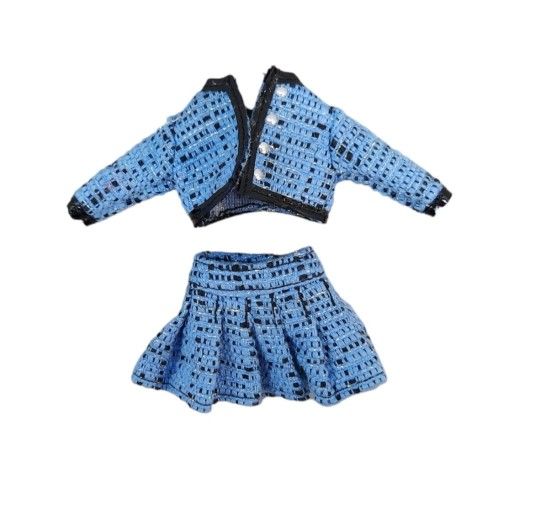 LOL Surprise OMG DOLL UPTOWN BB BABY Blue Black Tweed Jacket Skirt Set