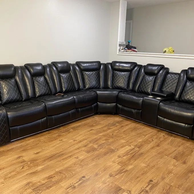 Black Leather Power Recliner Sofa