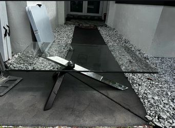 Glass Top Dining Table with Metal Base