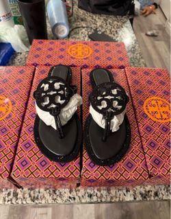 Tory Burch Black Rhinestone Sparkle Miller Sandals