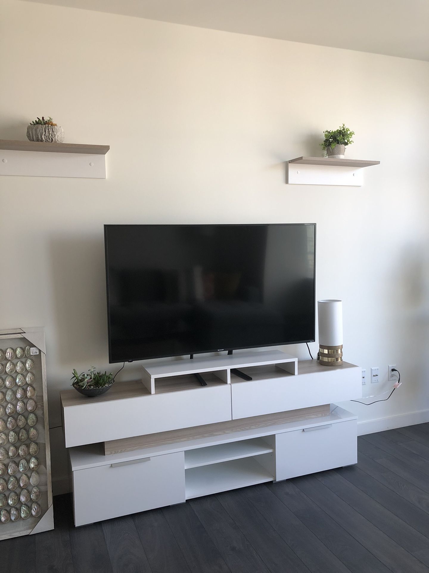 TV stand with storage and 2 floating shelves